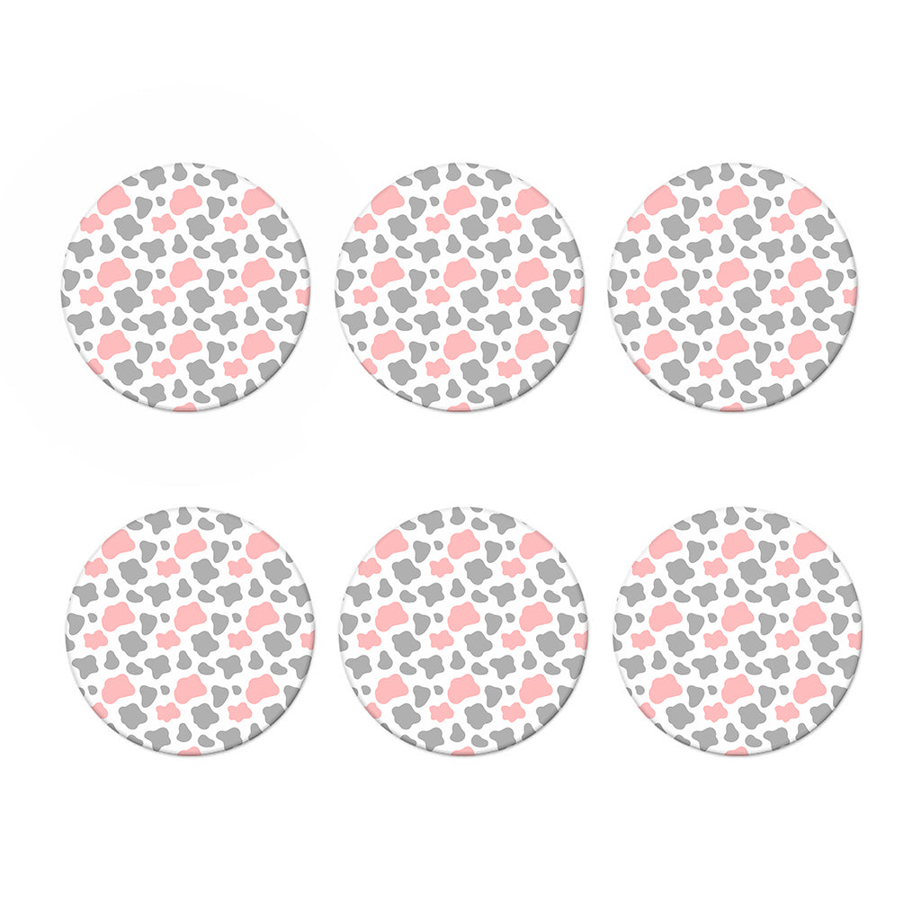 Pink Grey And White Cow Print Coaster Set