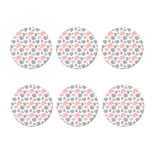 Pink Grey And White Cow Print Coaster Set