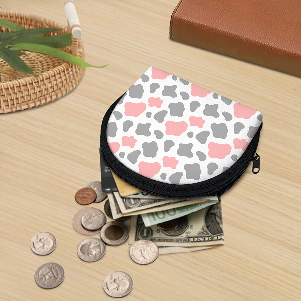 Pink Grey And White Cow Print Coin Purse