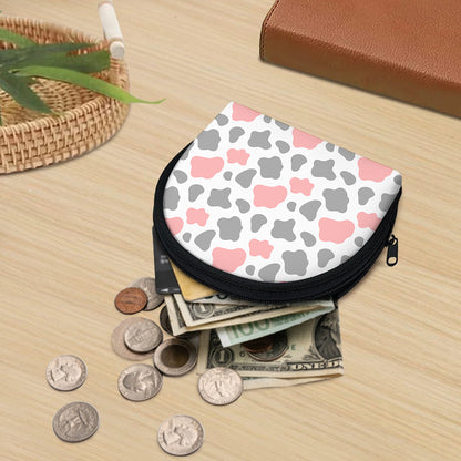 Pink Grey And White Cow Print Coin Purse