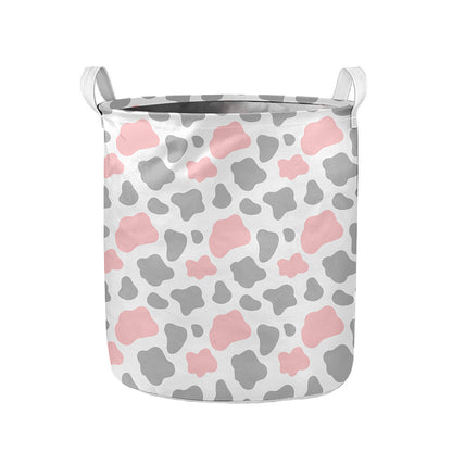 Pink Grey And White Cow Print Collapsible Laundry Basket