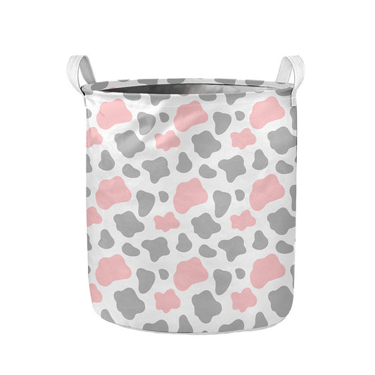 Pink Grey And White Cow Print Collapsible Laundry Basket