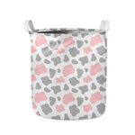 Pink Grey And White Cow Print Collapsible Laundry Basket
