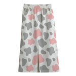 Pink Grey And White Cow Print Cotton Front Slit Maxi Skirt