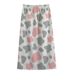 Pink Grey And White Cow Print Cotton Front Slit Maxi Skirt