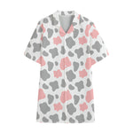 Pink Grey And White Cow Print Cotton Hawaiian Shirt