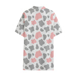 Pink Grey And White Cow Print Cotton Hawaiian Shirt