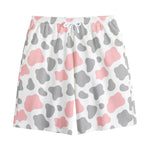Pink Grey And White Cow Print Cotton Shorts