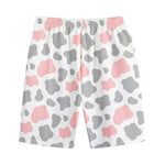Pink Grey And White Cow Print Cotton Shorts