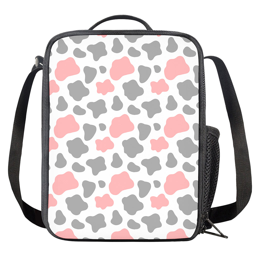Pink Grey And White Cow Print Crossbody Lunch Bag