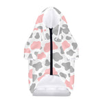 Pink Grey And White Cow Print Dog Zip Up Hoodie