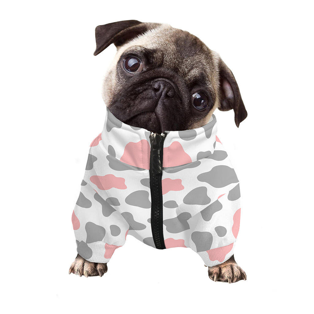 Pink Grey And White Cow Print Dog Zip Up Jacket