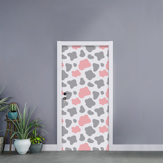 Pink Grey And White Cow Print Door Sticker