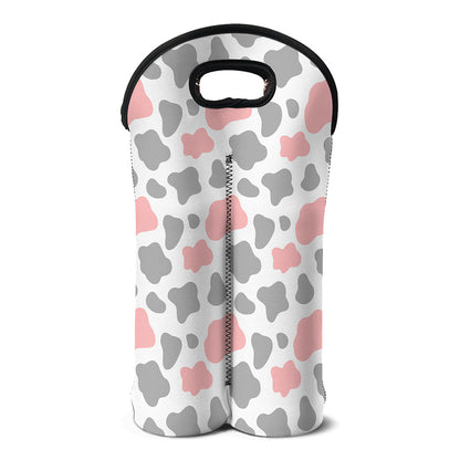 Pink Grey And White Cow Print Double Neoprene Wine Tote