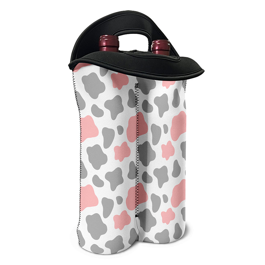 Pink Grey And White Cow Print Double Neoprene Wine Tote