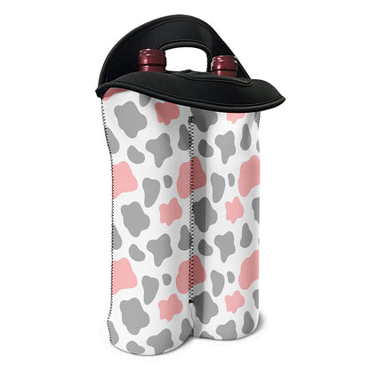 Pink Grey And White Cow Print Double Neoprene Wine Tote