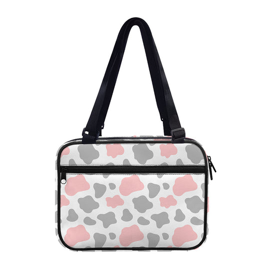 Pink Grey And White Cow Print Double Strap Bible Bag