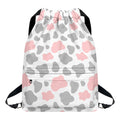 Pink Grey And White Cow Print Drawstring Backpack