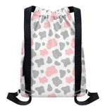 Pink Grey And White Cow Print Drawstring Backpack