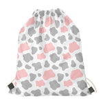 Pink Grey And White Cow Print Drawstring Bag