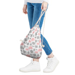 Pink Grey And White Cow Print Drawstring Bag