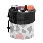Pink Grey And White Cow Print Drawstring Makeup Bag