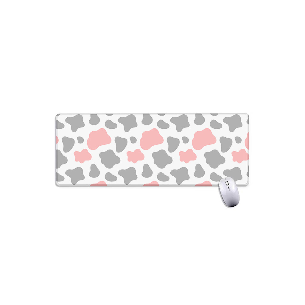Pink Grey And White Cow Print Extended Mouse Pad