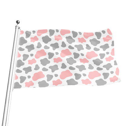 Pink Grey And White Cow Print Flag