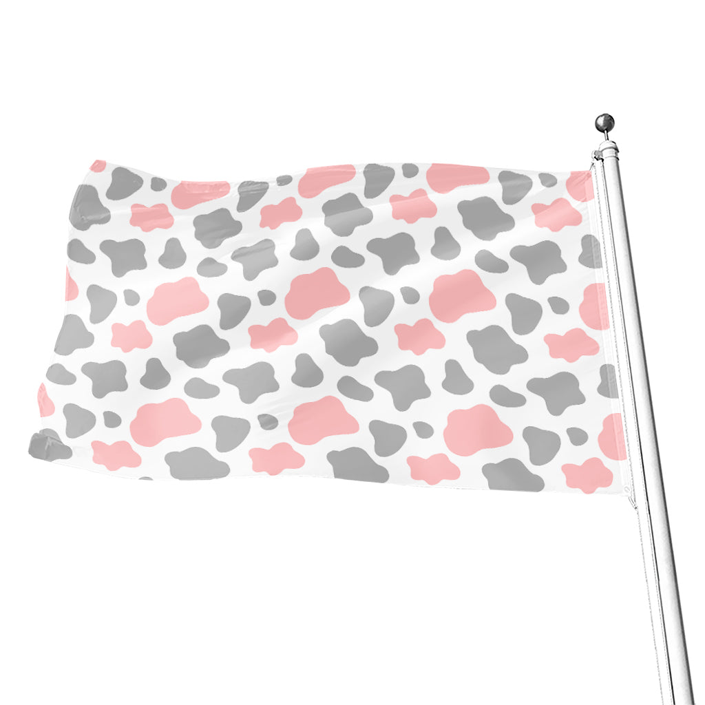 Pink Grey And White Cow Print Flag