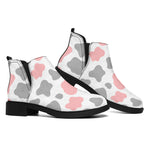 Pink Grey And White Cow Print Flat Ankle Boots