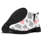 Pink Grey And White Cow Print Flat Ankle Boots