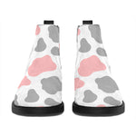 Pink Grey And White Cow Print Flat Ankle Boots