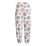 Pink Grey And White Cow Print Fleece Lined Knit Pants