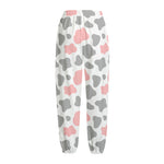Pink Grey And White Cow Print Fleece Lined Knit Pants
