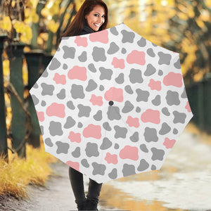 Pink Grey And White Cow Print Foldable Umbrella