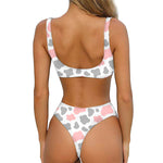 Pink Grey And White Cow Print Front Bow Tie Bikini