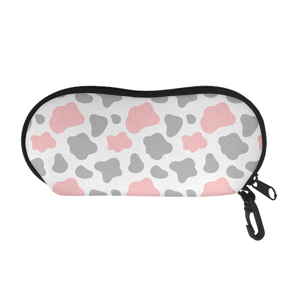 Pink Grey And White Cow Print Glasses Case