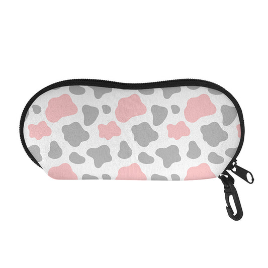 Pink Grey And White Cow Print Glasses Case