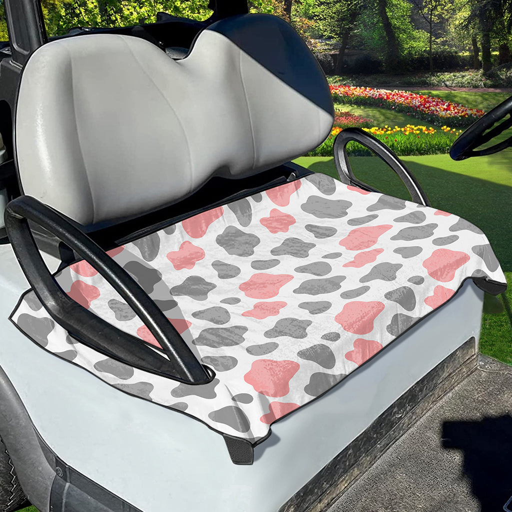 Pink Grey And White Cow Print Golf Cart Seat Cover