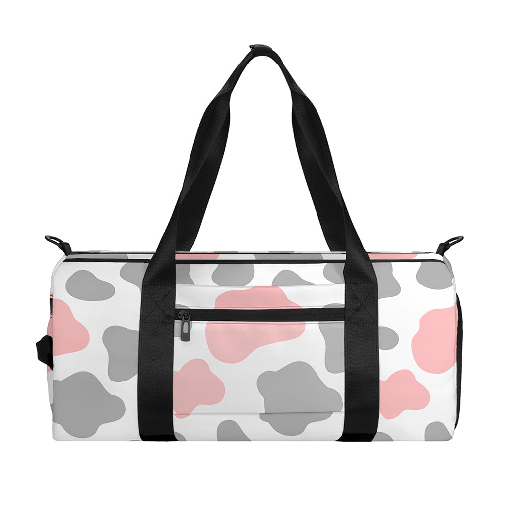 Pink Grey And White Cow Print Gym Bag