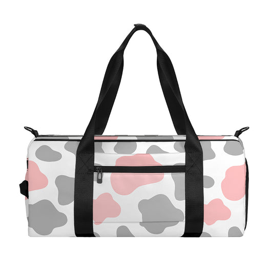 Pink Grey And White Cow Print Gym Bag