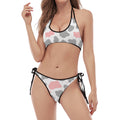 Pink Grey And White Cow Print Halter Scoop Tie Side Bikini