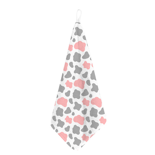 Pink Grey And White Cow Print Hand Towel