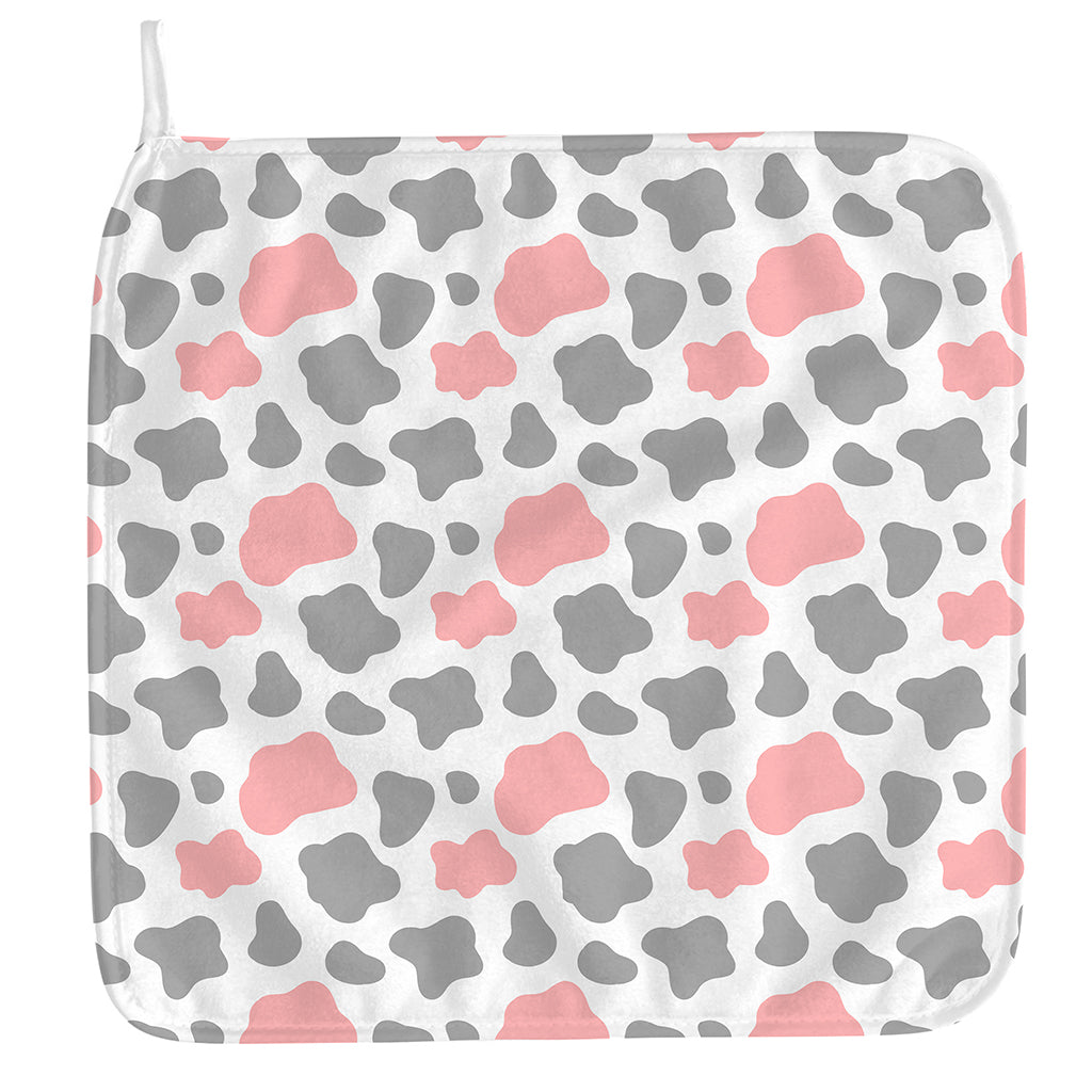 Pink Grey And White Cow Print Hand Towel