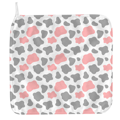 Pink Grey And White Cow Print Hand Towel