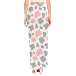Pink Grey And White Cow Print High Slit Maxi Skirt