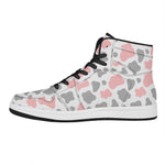 Pink Grey And White Cow Print High Top Leather Sneakers