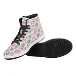 Pink Grey And White Cow Print High Top Leather Sneakers