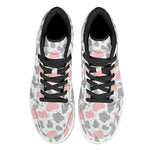 Pink Grey And White Cow Print High Top Leather Sneakers
