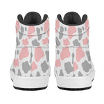 Pink Grey And White Cow Print High Top Leather Sneakers